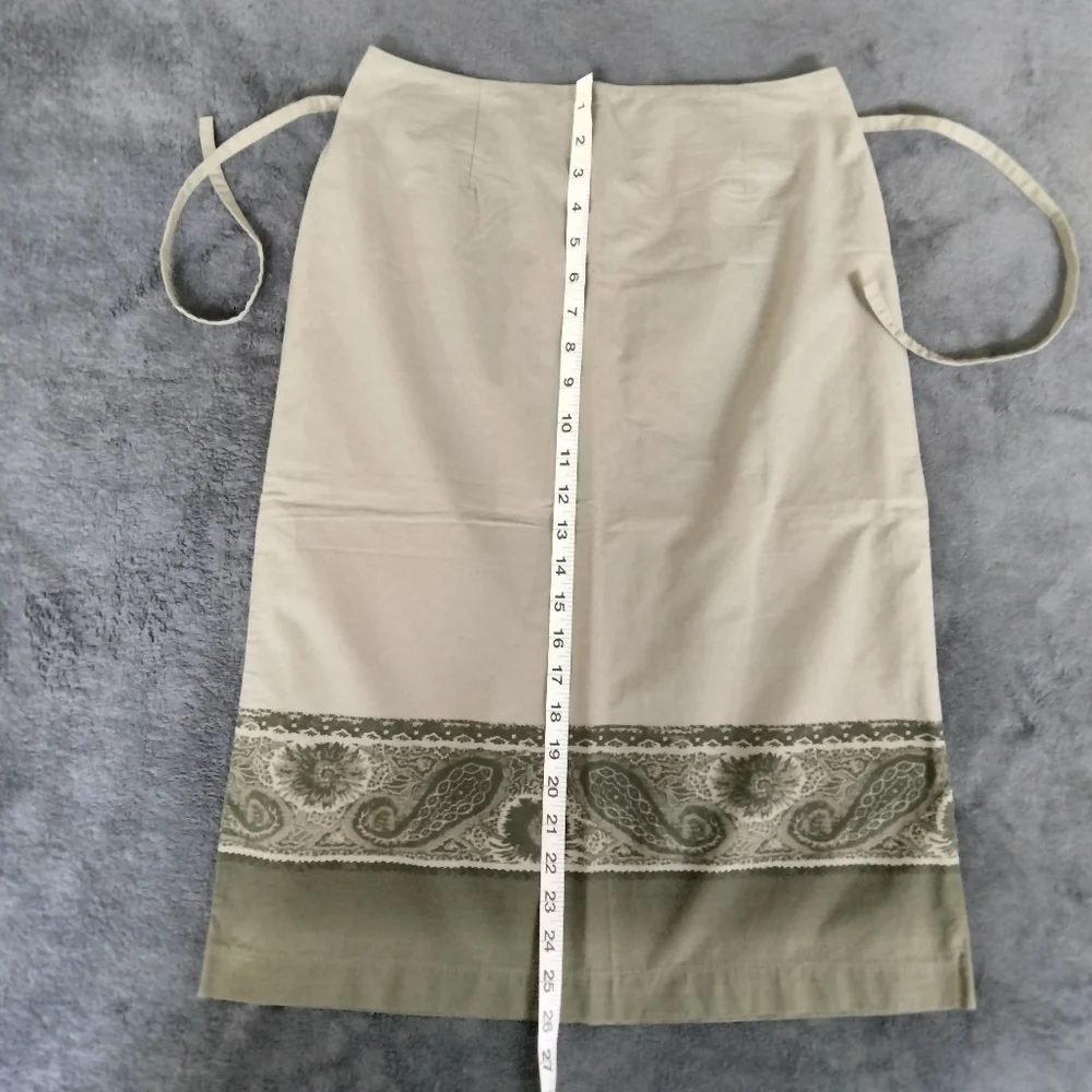 George Y2K Straight Pencil Midi Skirt Cotton Paisley Hem Lightweight Size Small